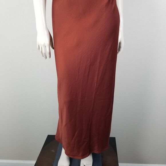 House Of Harlow 1960 Revolve Brown Satin Long Ruche Detail Side Slit Dress Sz XL - Picture 3 of 13